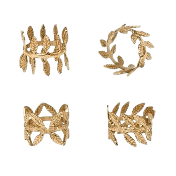 BRASS NAPKIN RING LEAF (POLISH) SET OF 4